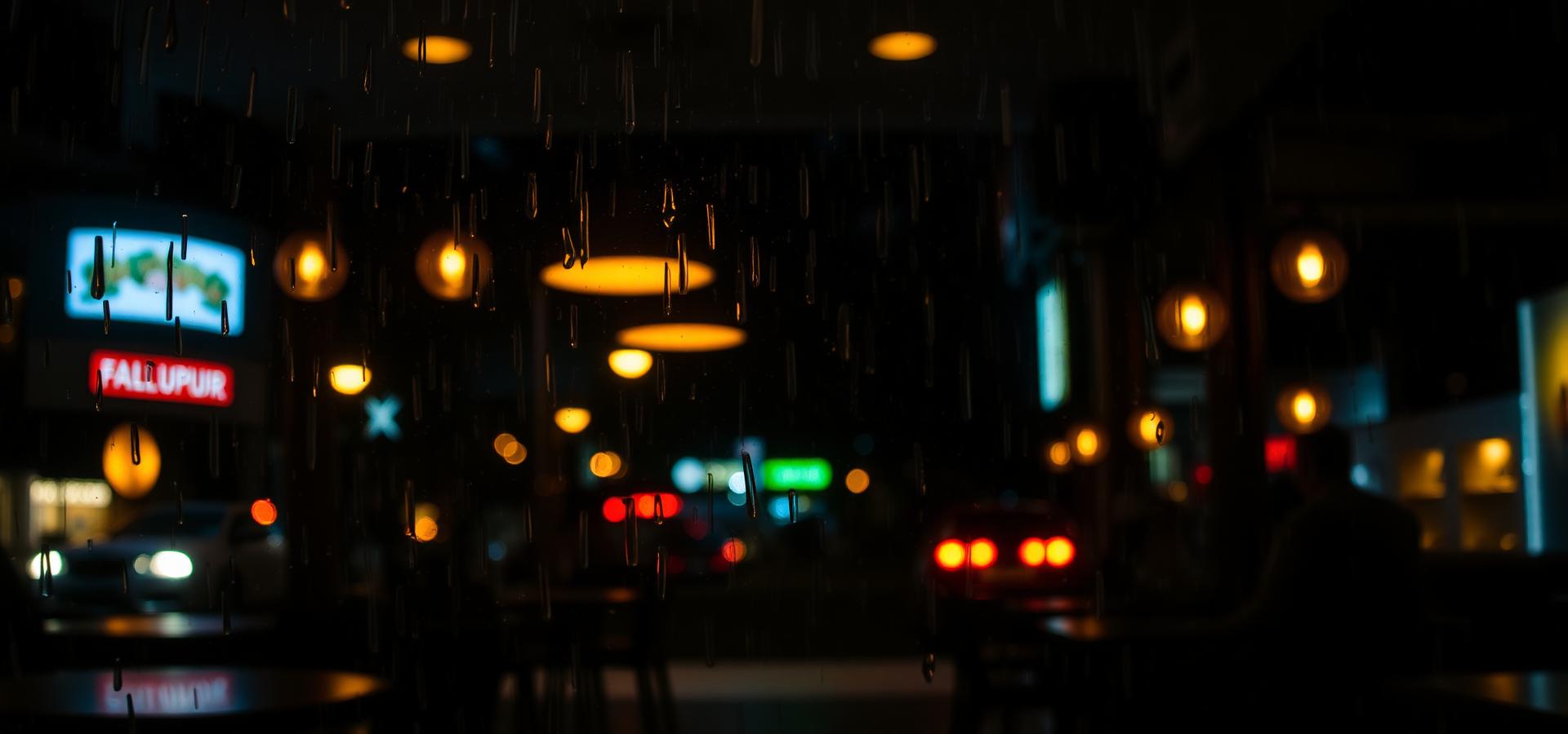 Rainy night café lights